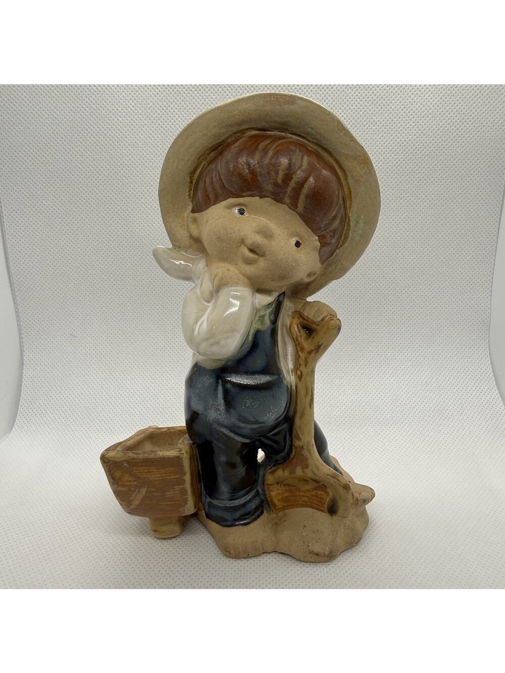 Vintage Japanese UCTCI Red Clay Pottery Child Figurine Stoneware 6” MCM